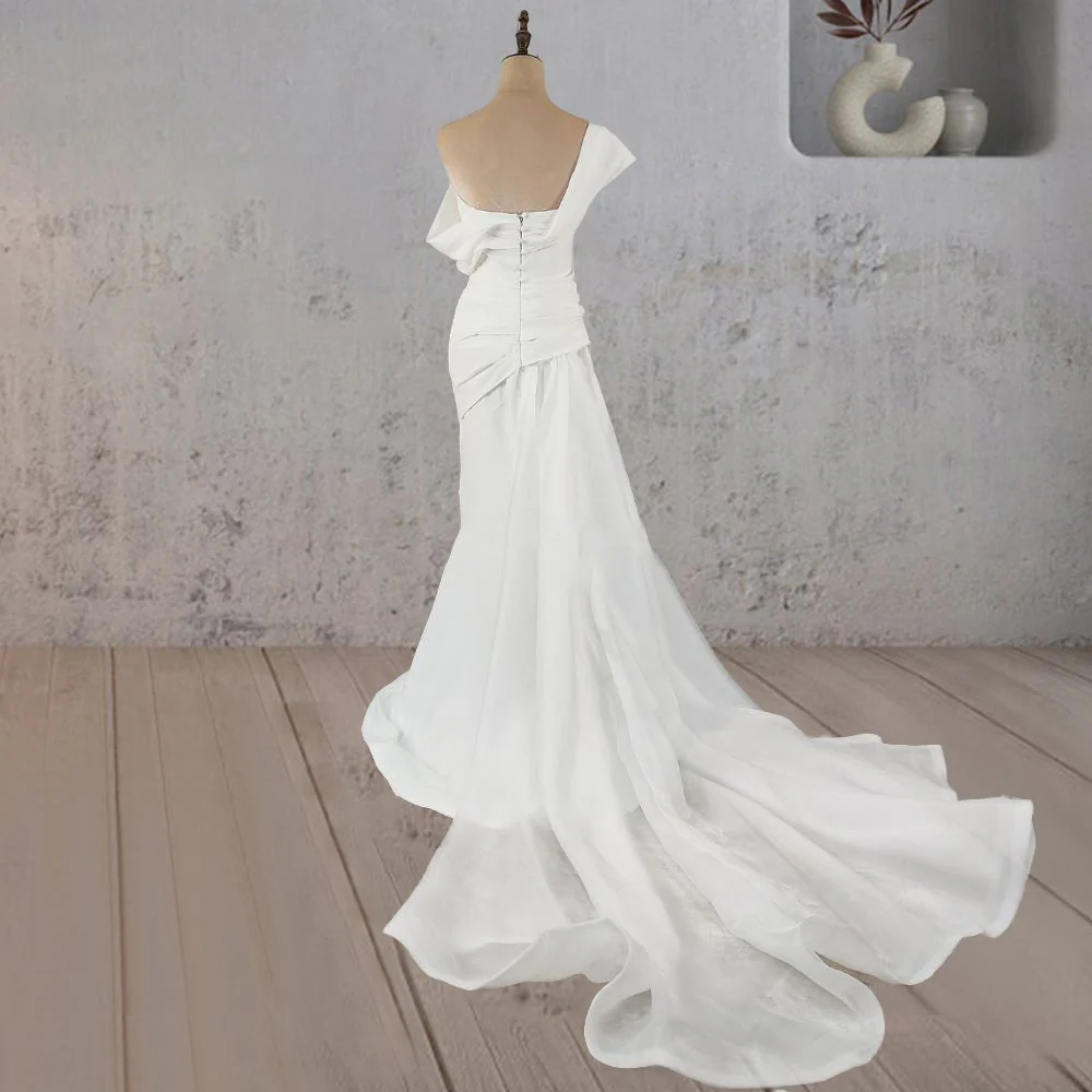 Mermaid Ruched Off-Shoulder Beauty Wedding Dress with Train