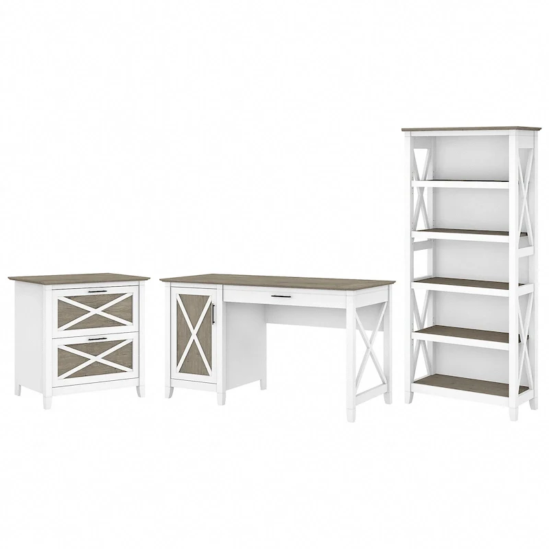 Key West 54W Computer Desk with Cabinet and Bookcase by Bush Furniture