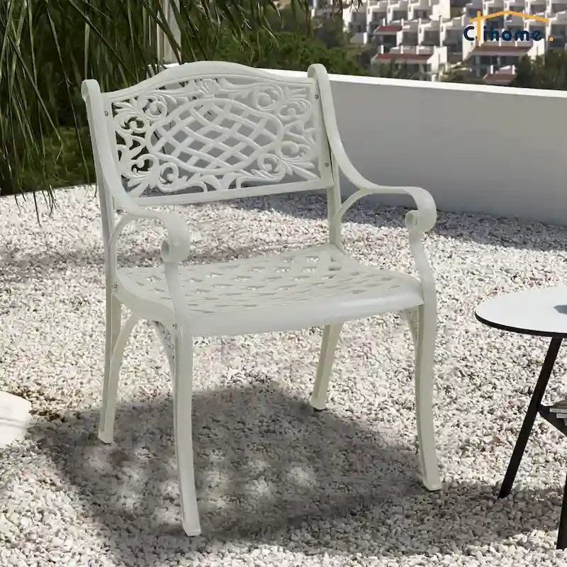 Clihome Outdoor Patio Cast Aluminum Arm Dining Chair (Set of 2)