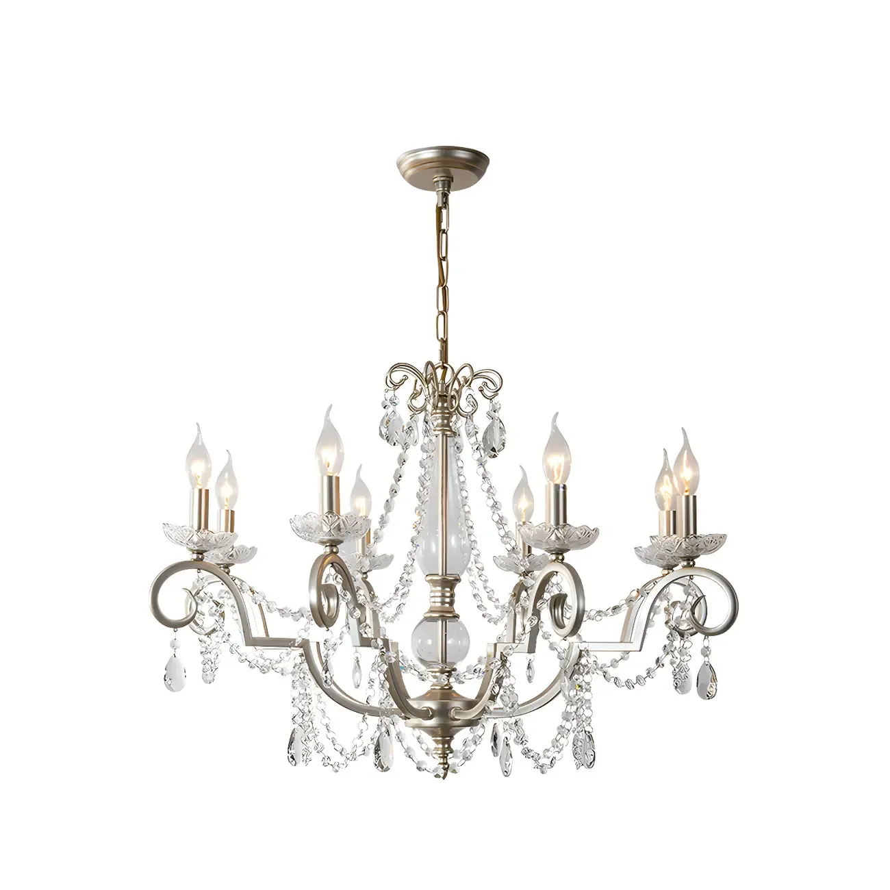 Adjustable Hanging Silver Crystal Candelabra Chandelier