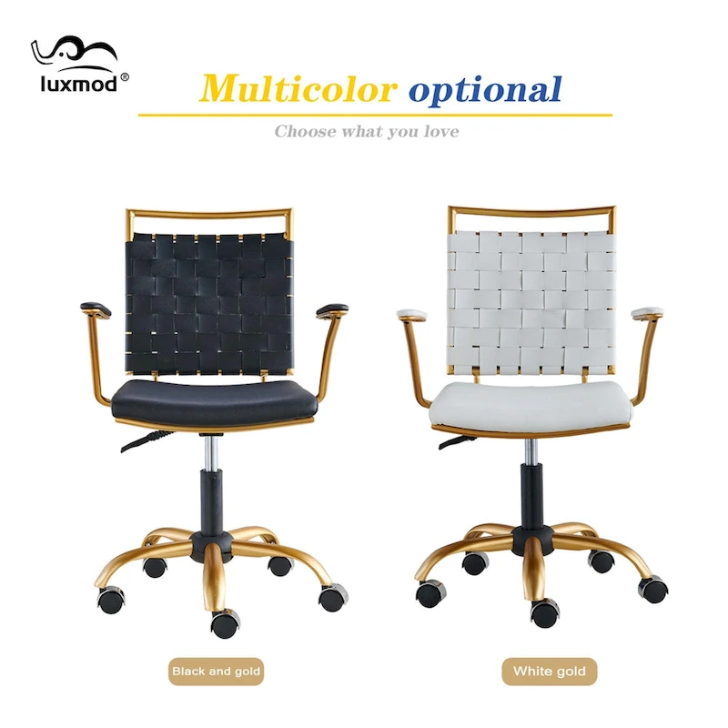 LUXMOD Goldtone Leather Mid Back Office Chair Swivel Computer Desk Chair