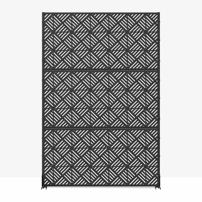 Cecil Five-Groove Woven Black Galvanized Steel Screen 183x120x40cm