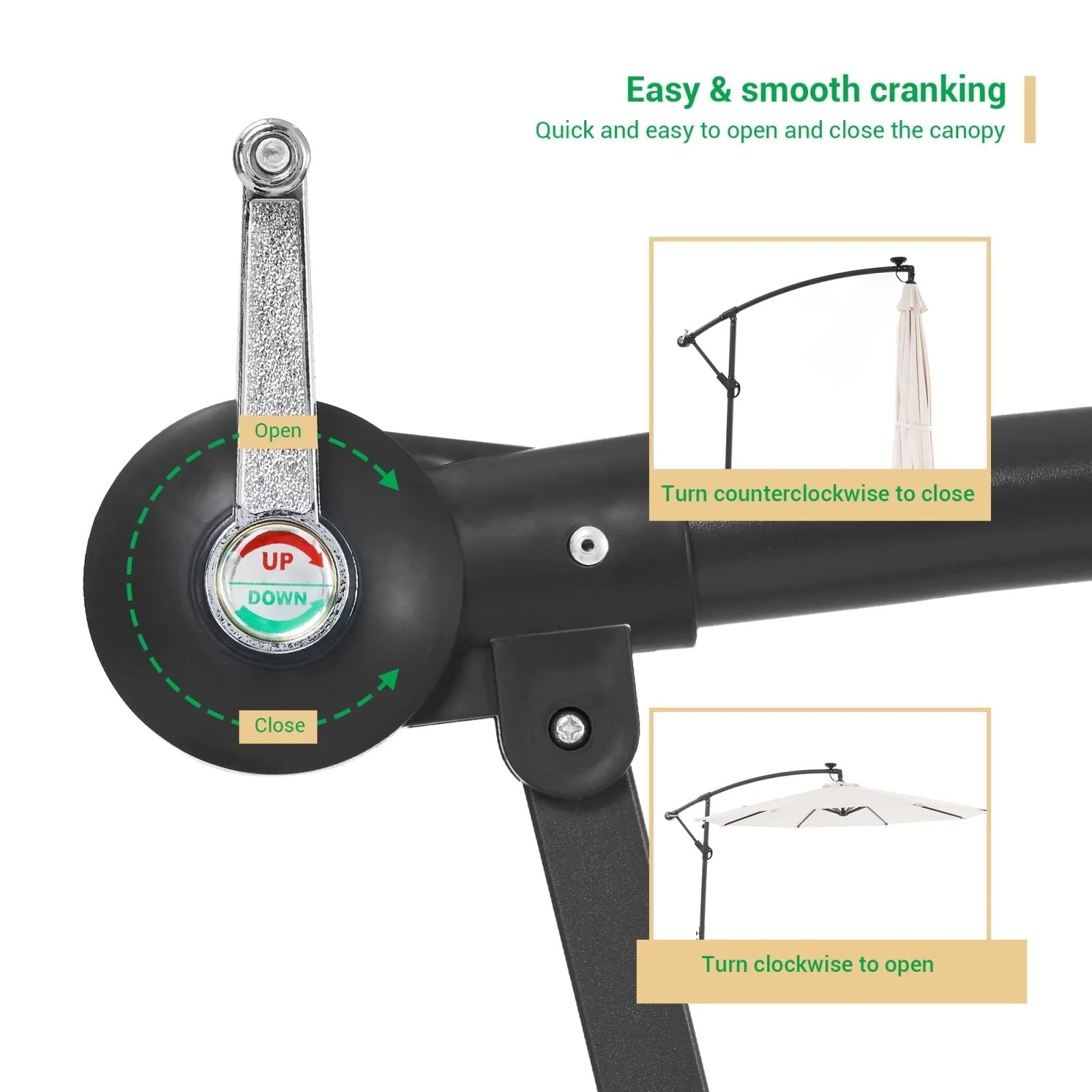 LIVOOSUN 10ft LED Patio Offset Umbrella With Cross Base