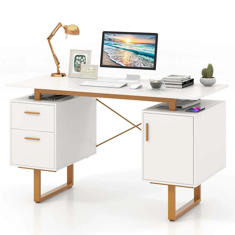 51 Home Office Desk with Floating Desktop Dual Drawers