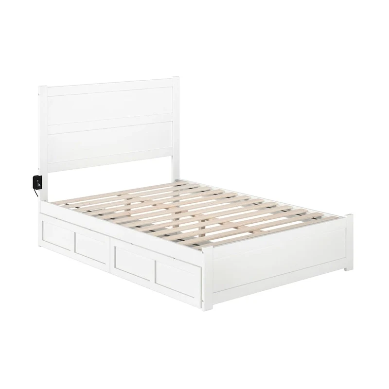 NoHo Full Bed with Footboard and 2 Drawers in White