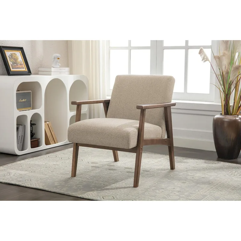 Fabric Accent Chair with Rubberwood Legs