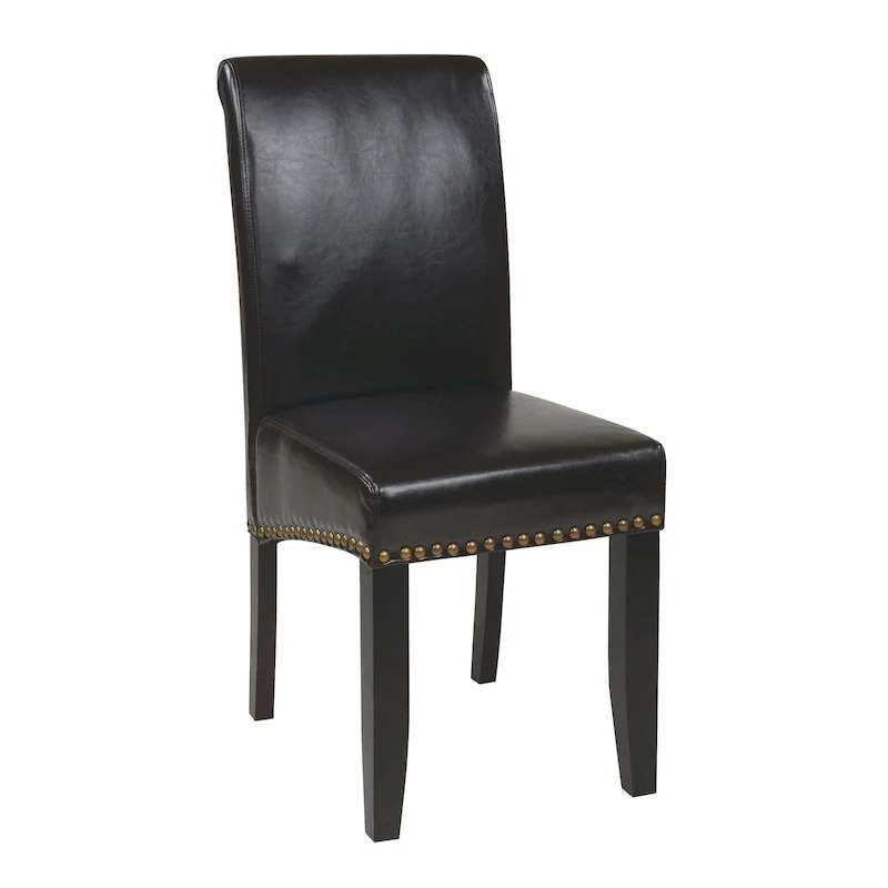 Brown Faux Leather Parsons Dining Chair with Nailhead Trim, 1-Person