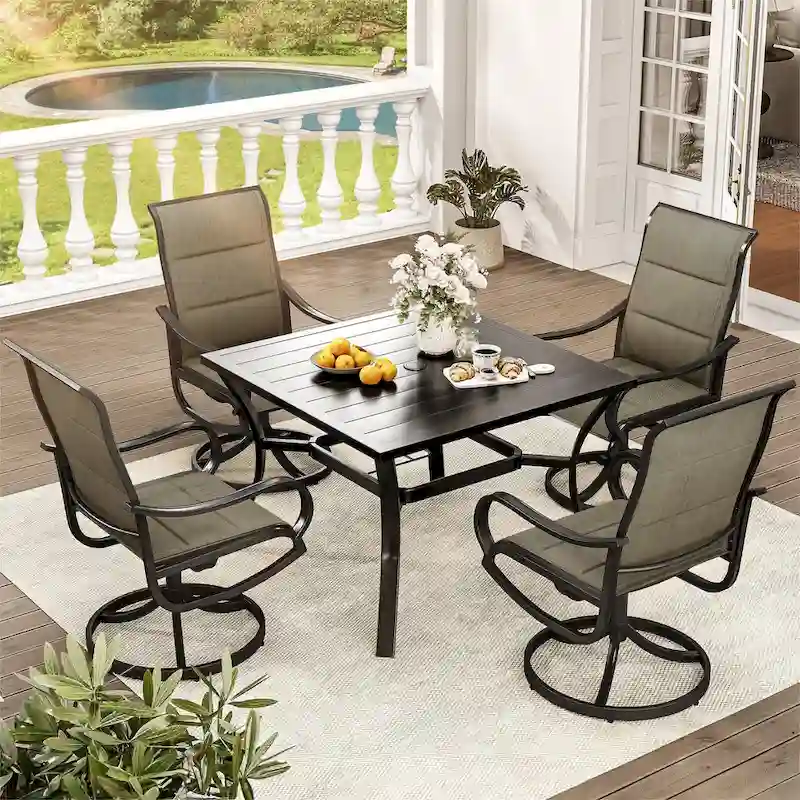 Patio Dining Set with 23 W Upholstered Swivel Chairs and Table