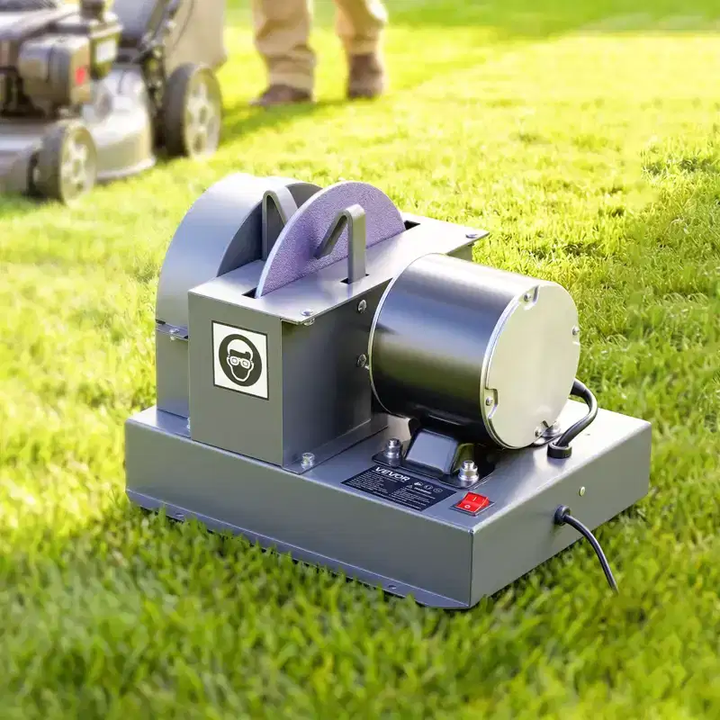 VEVOR Lawn Mower Blade Sharpener, 1/2HP Lawnmower Blades Grinder with 7 Flap Wheel & 9 Ceramic Grinding Wheel, 30 or 40,Gray
