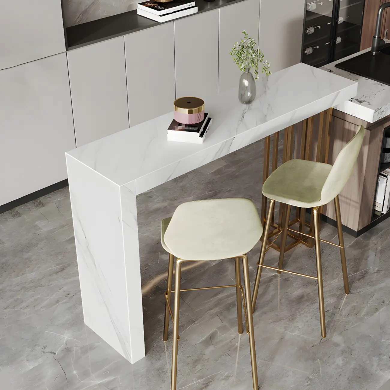 Glam Pandora Gold Stone Rectangular Bar Tables