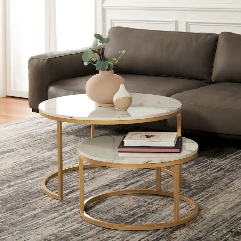 SAFAVIEH Elberta 2 Round Nesting Coffee Table - 43 L x 36 D x 18 H - 32Wx32Dx18H