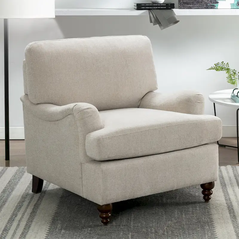 Rolled Arm Chairs Soft Accent Chair with Wood Legs for Living Room