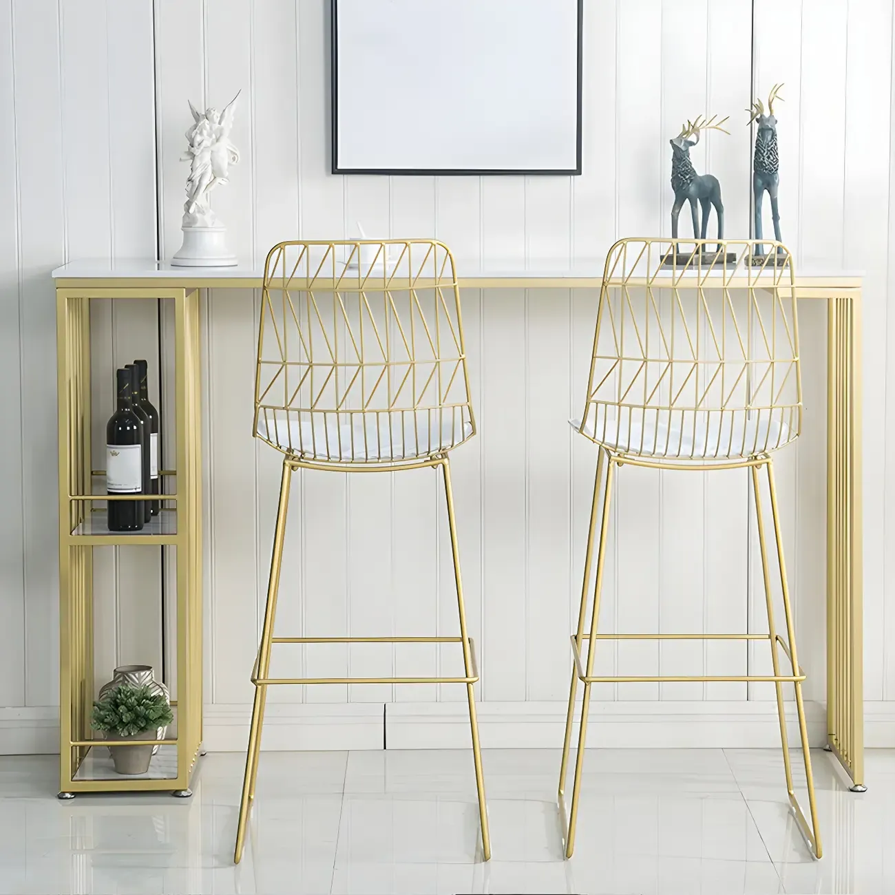 Modern White Bar Height Table Spacious Storage for Dining