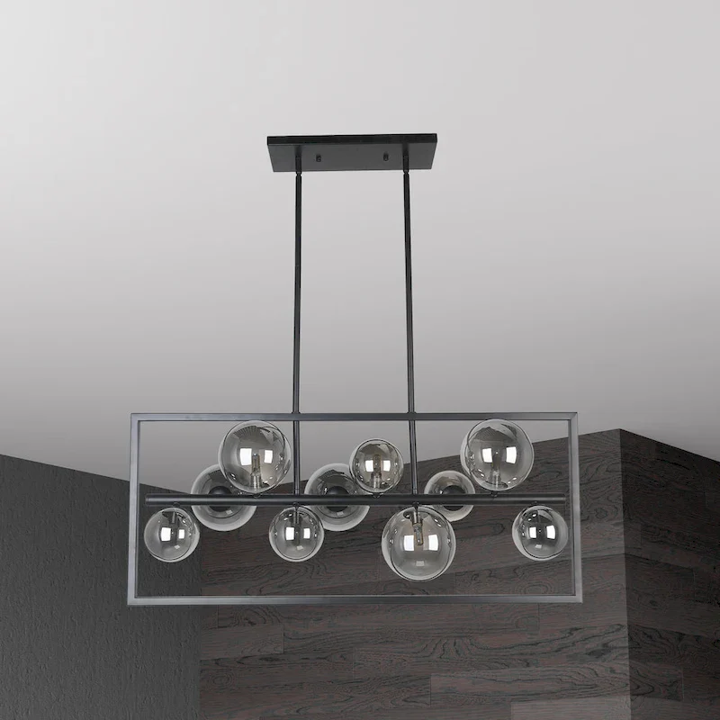 10 Light Halogen Horizontal Pendant Matte Black with Smoked Glass