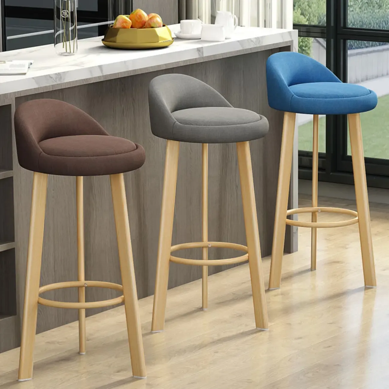 Elegant Fabric Upholstered Stylish Comfort Bar Stool