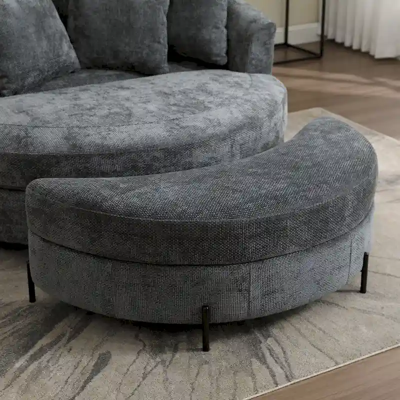 Modern Sofa Chair Round Accent Barrel Chair With 5 Pillows and Optional Ottoman