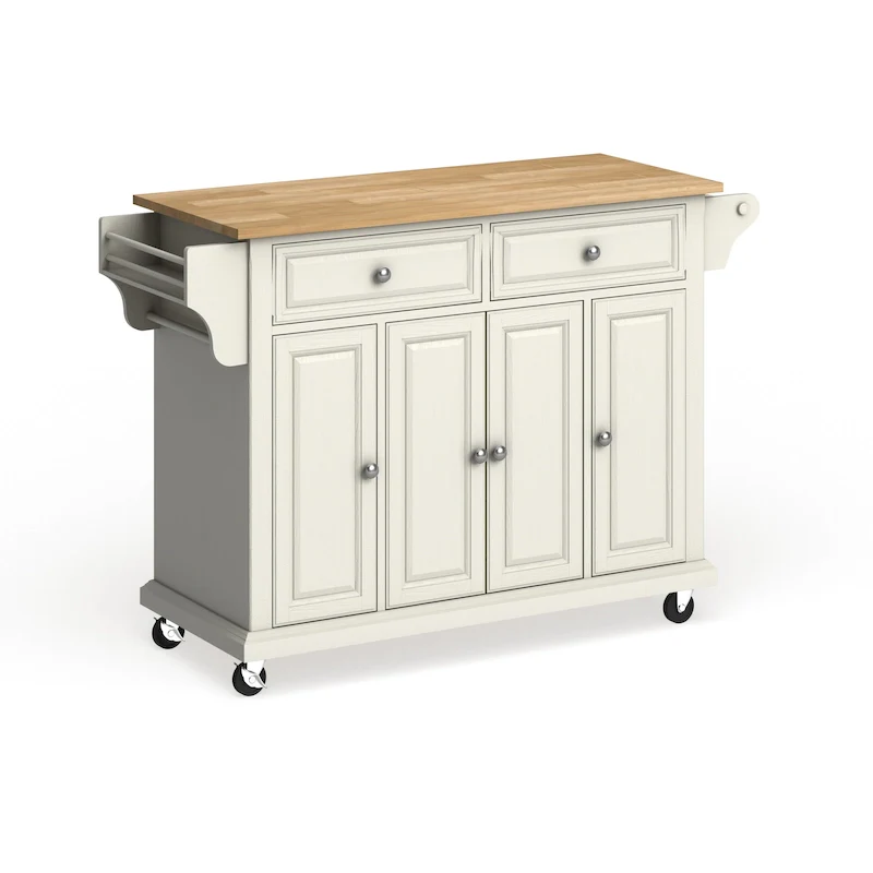 Full Size White Natural Wood Top Kitchen Cart Island - 18d x 51.5w x 36h