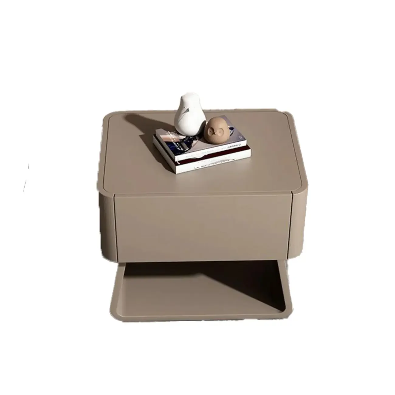 Modern Milky Gray/ White Low Wooden Drawer Nightstand