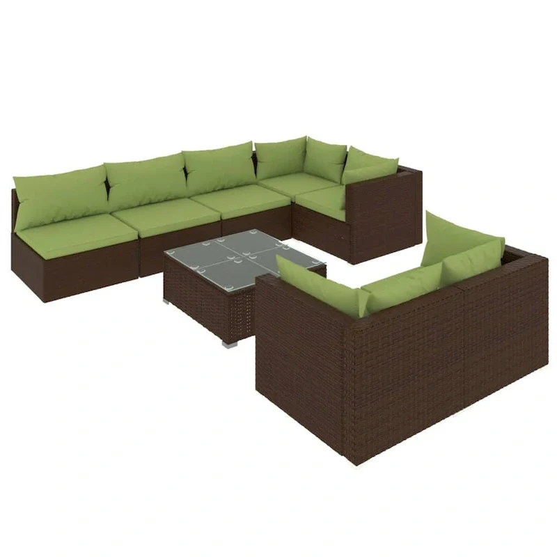 vidaXL Patio Lounge Set with Cushions Brown Poly Rattan - 27.6  x 27.6  x 24  - 27.6  x 27.6  x 24