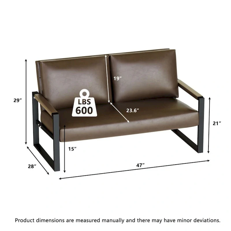 Mid-Century Style Faux Leather Loveseat Sofa with Steel Frame