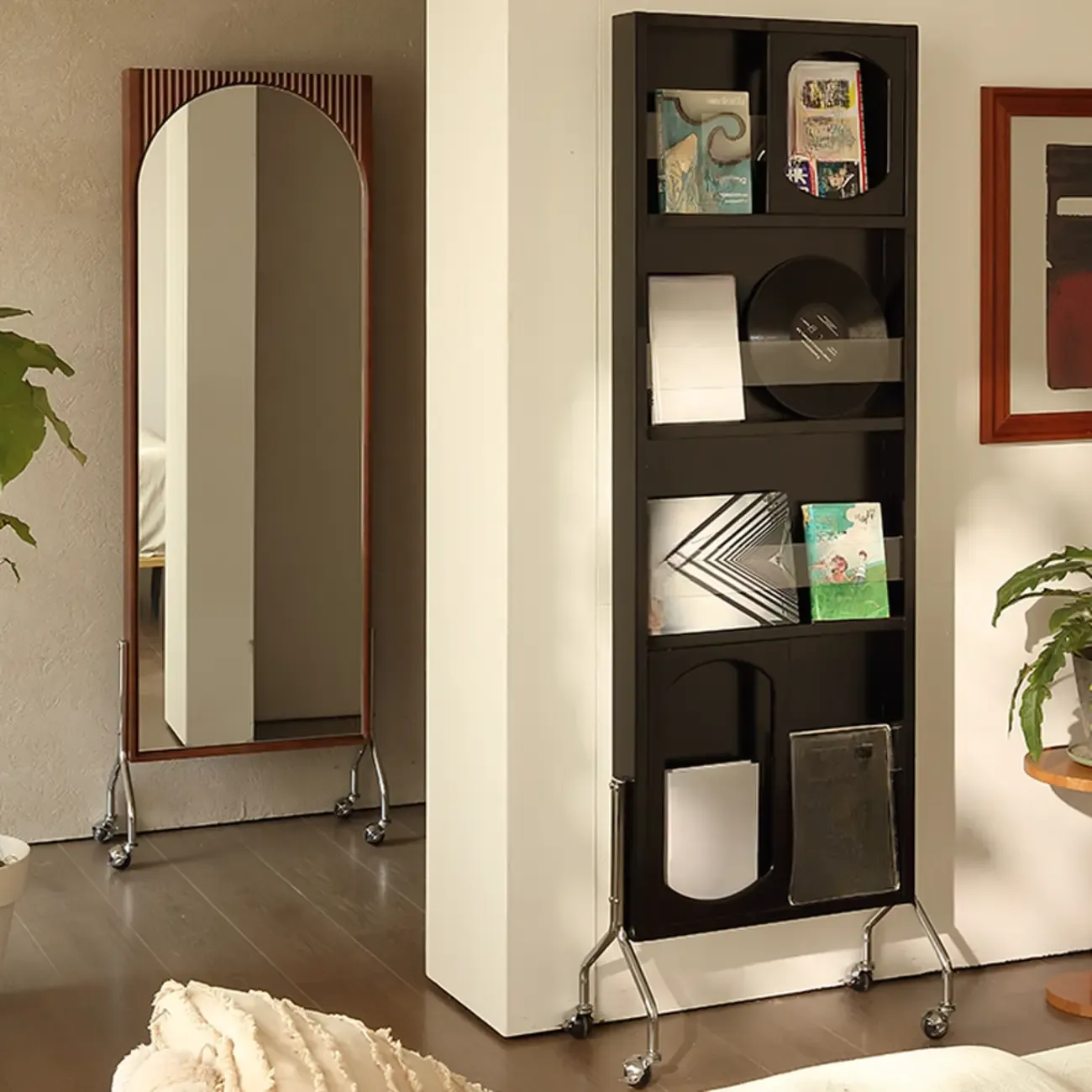 Vertical Wooden Closed Back 5-Shelf Mobile Bookcase