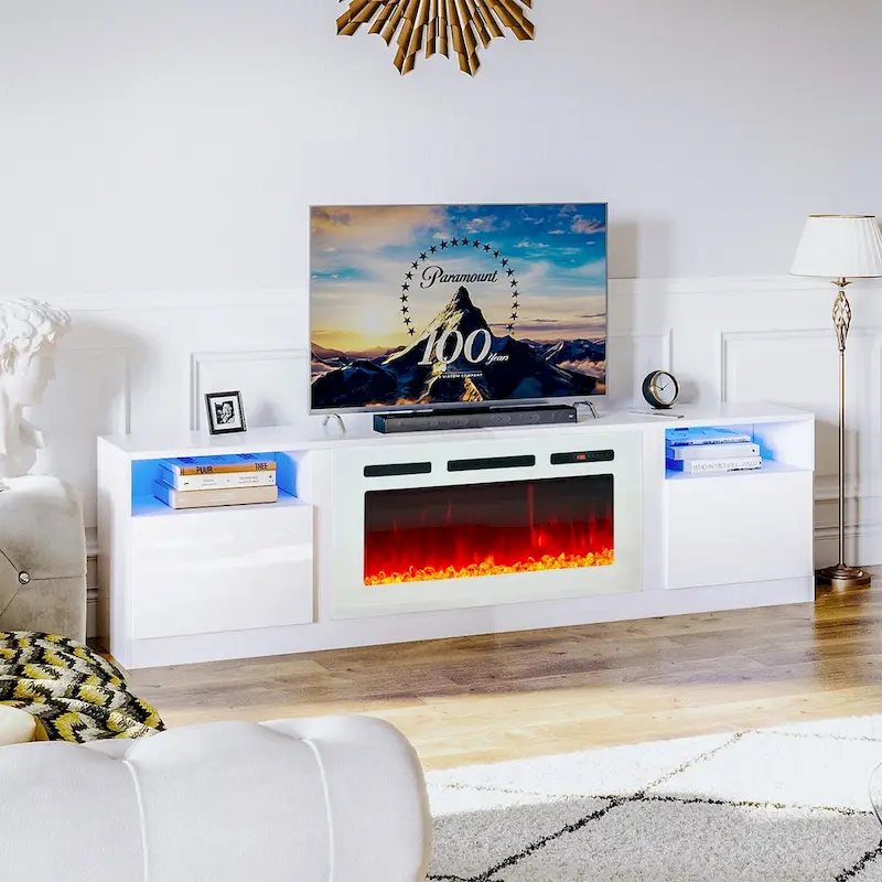 80 TV Stand with 36 Electric Fireplace, White