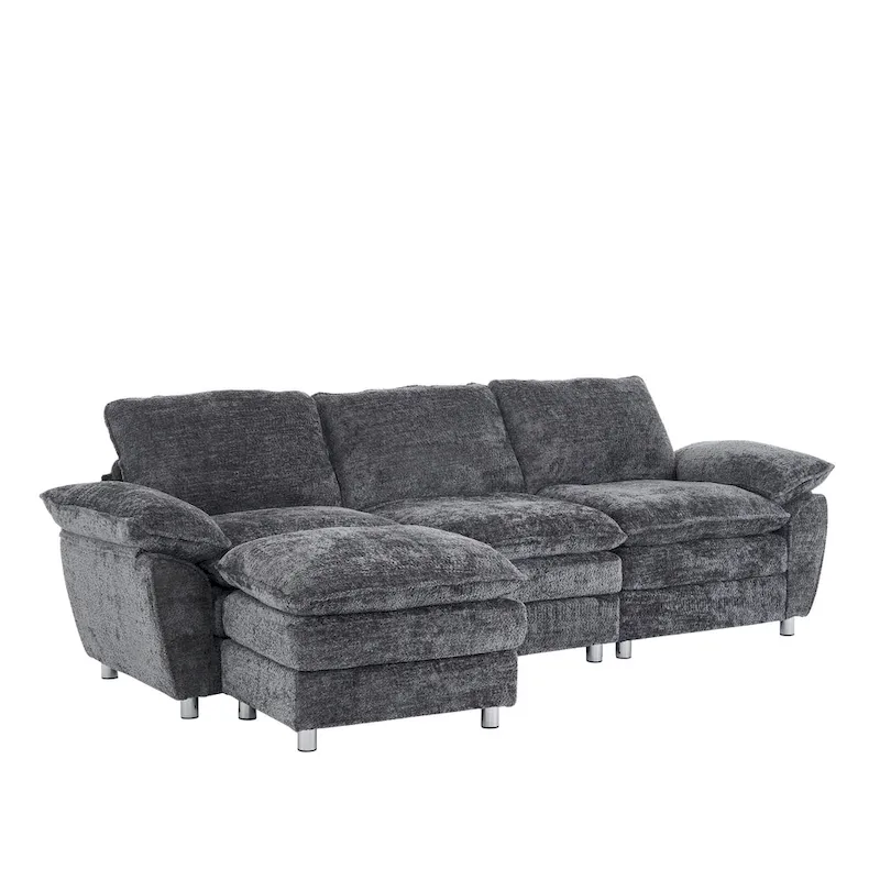 Modern Deep 3-Seat Sofa Couch with Ottoman