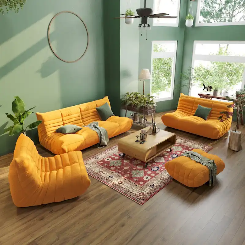 Teddy Velvet Foam-Filled Sofa Set with Ottoman