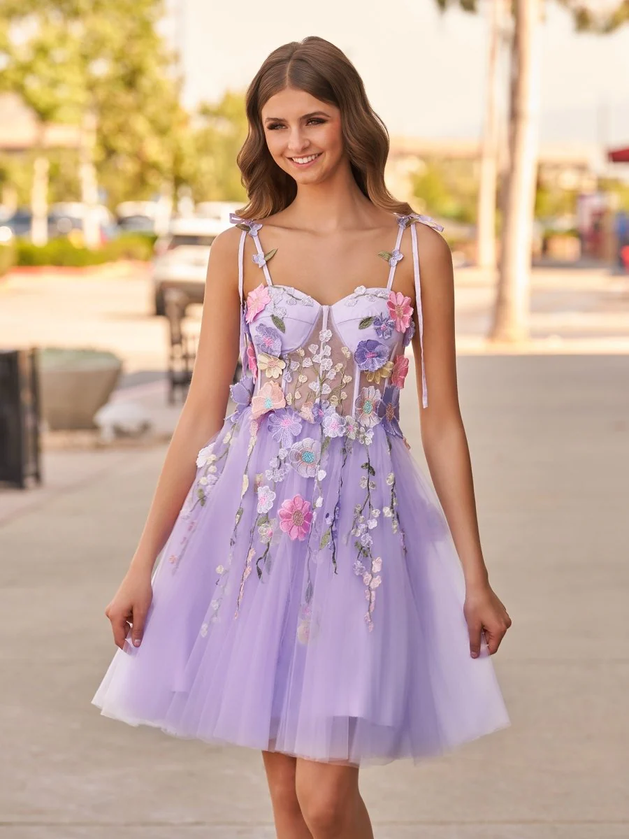 A-Line Lavender Bloom Mini Homecoming Dress