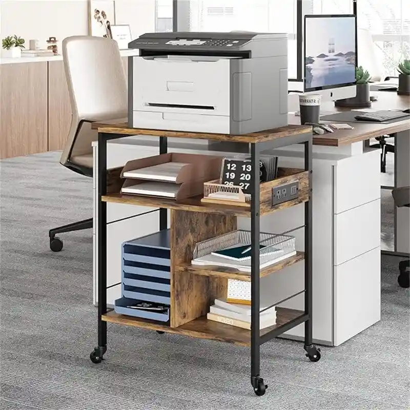 Rolling Printer Stand with Charging Station