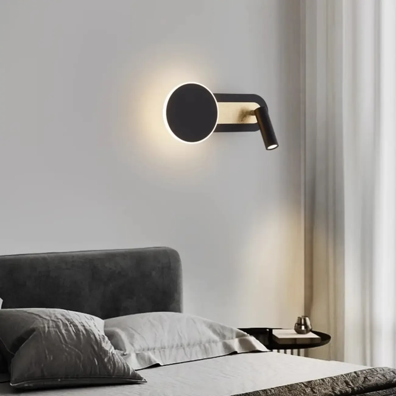 Mini Geometric 2-Light Black-Gold Wall Sconce in Rotatable