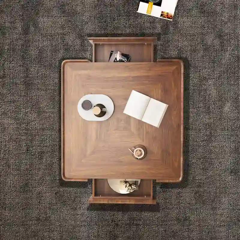 Mid-Century Modern Square Wood Coffee Table with Drawers