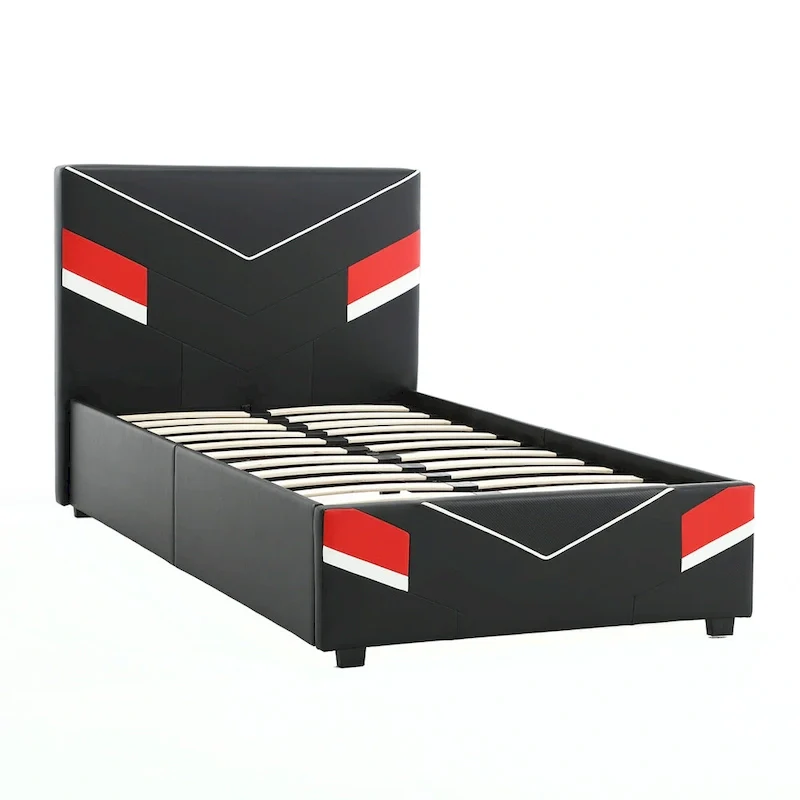 Twin Gaming Bed Frame – Black & Red Racing-Inspired Design for Kids & Teens