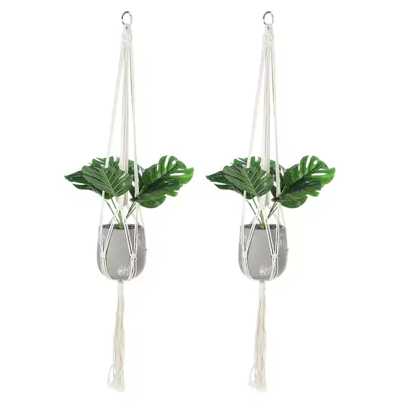 Unique Bargains Cotton Hanging Macrame Wood Plant Hangers 39.4 x 11.8 Inch White 2 Pcs