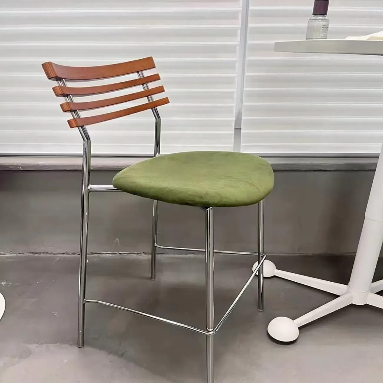 Green Leather Saddle Seat Rattan Back Counter Height Stools