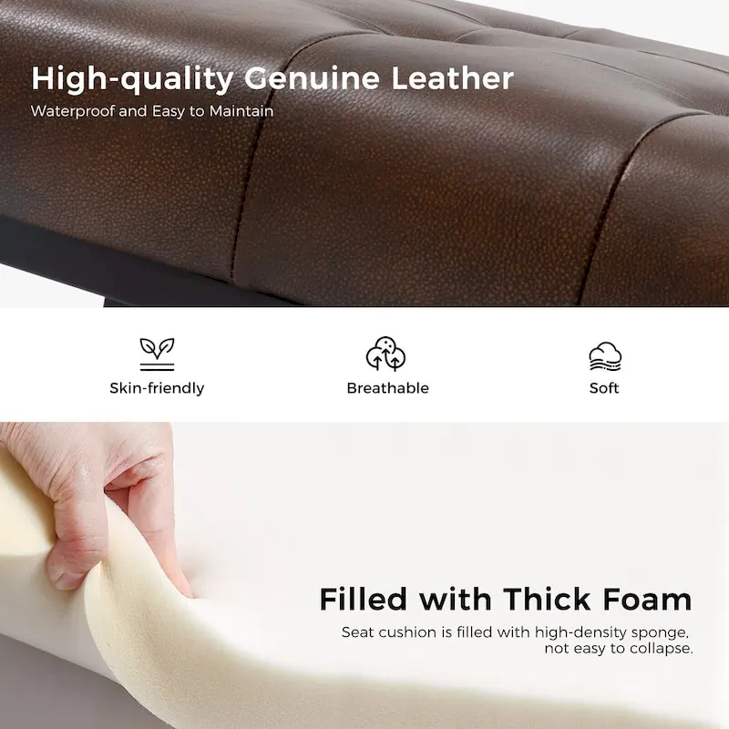 Classic Genuine Leather Bedroom Bench