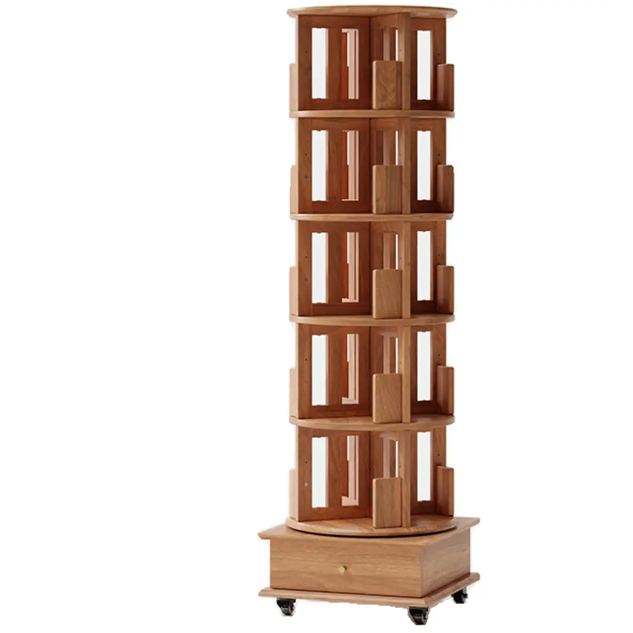 Swivel Rubberwood Vertical Open Back Bookcase with Drawer