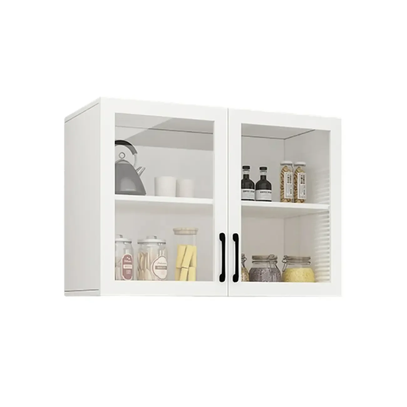 Kitchen Floating White Wood Glass Enclosed Display Cabinet