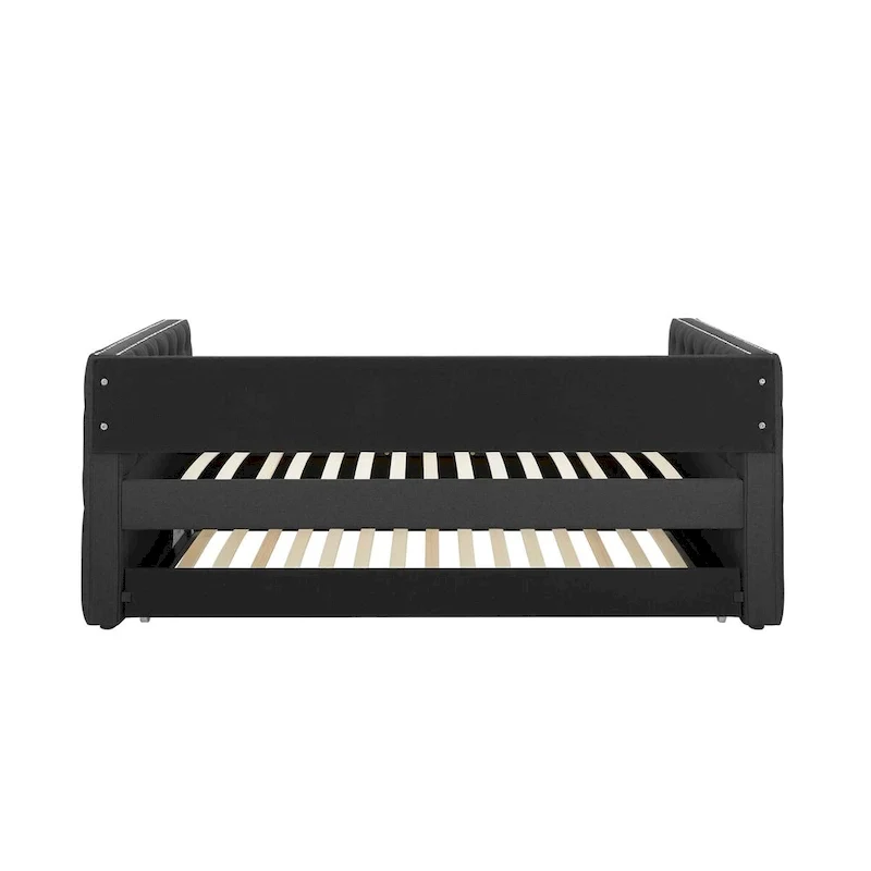 Upholstered Twin Daybed with Trundle - Button Tufted - Nailhead Trim