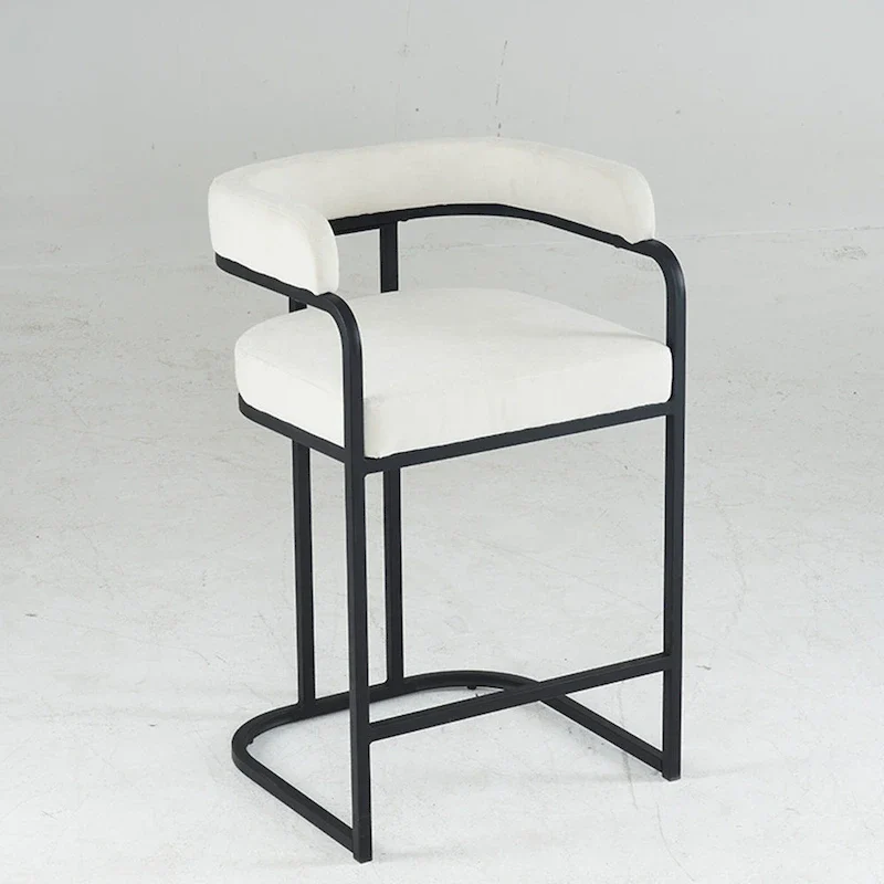 Fabric Upholstered Bar Stools Set of 2, Counter Height Bar Stools with Barrel Back, Dining Chair with Metal Frame and Arms