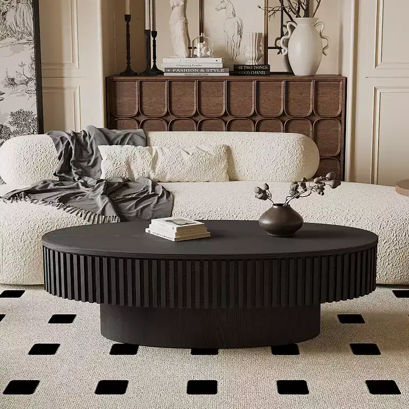 47 Modern Oval Coffee Table with Storage, Center Table with Removable Tabletop for Living Room or Apartment - Panipeachy