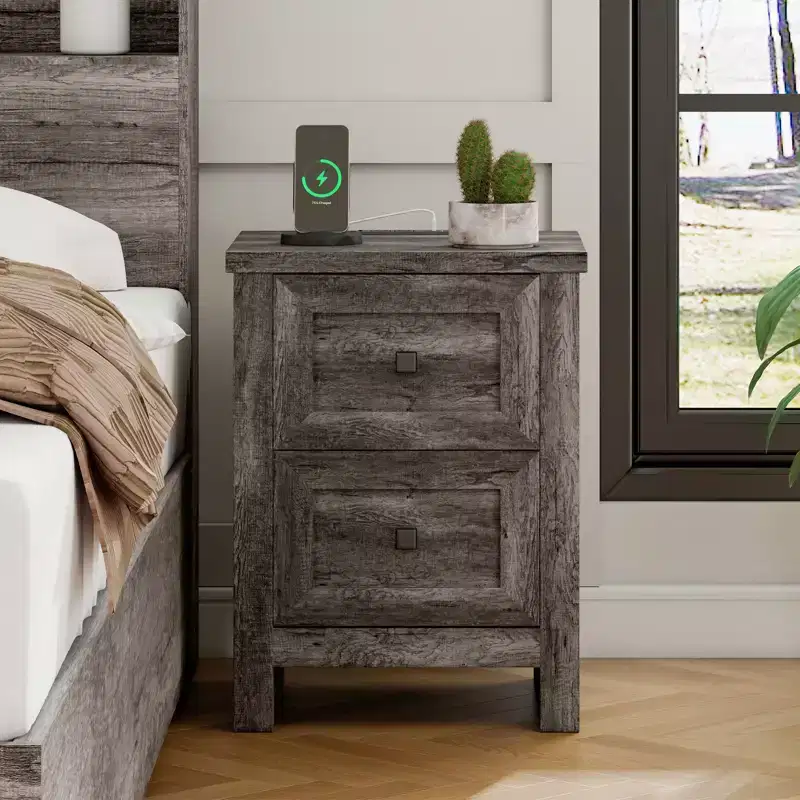 AMERLIFE Nightstand Set of 2 with Charging Station