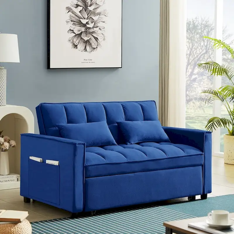 Velvet Convertible Loveseat Sleeper Sofa Couch with 2 Pillows