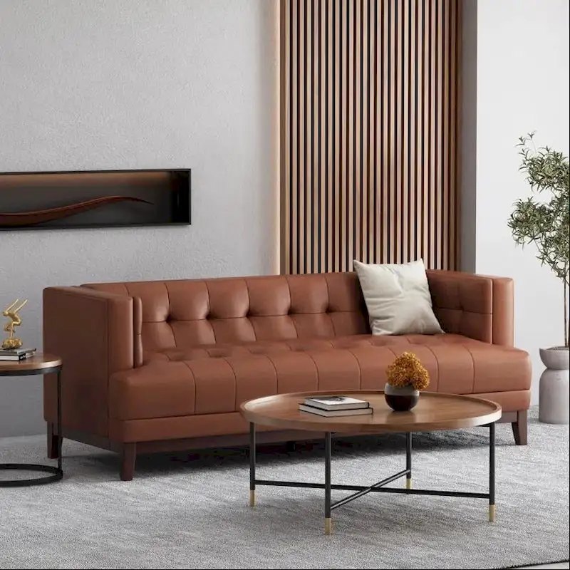 Modern 80.75 Button Tufted 3-seater Sofa with Wood Legs for Living Room