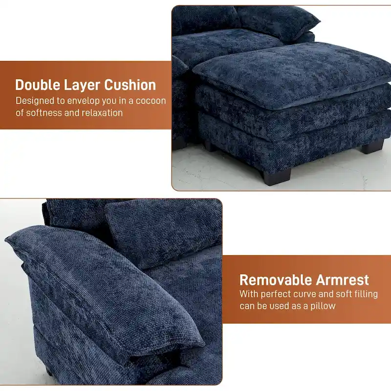 Soft Chenille Fabric U-Shaped Sectional Sofa with Double Layer Cushion