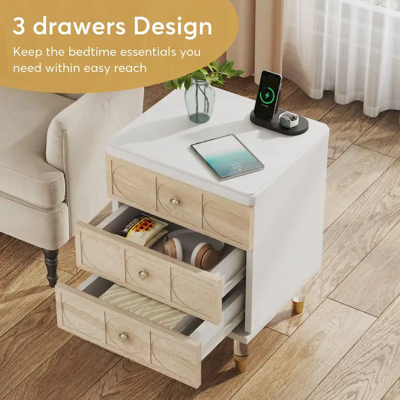 3-Drawer Nightstand with Two-Tone Finish