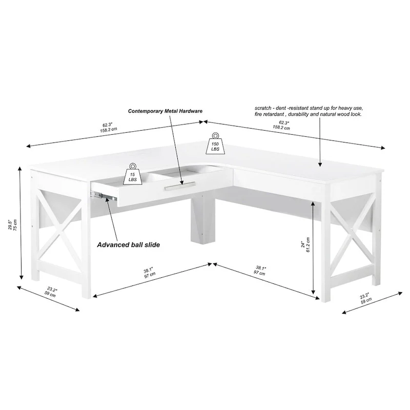 Modern Farmhouse L-Shaped Desk with Drawer