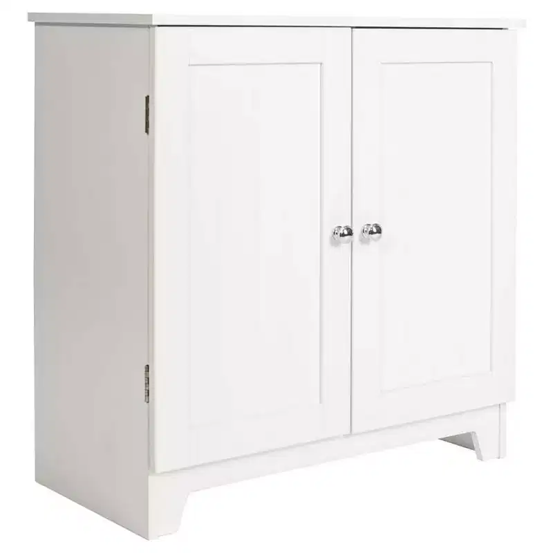 Redmon Double Door Freestanding Floor Cabinet, Modern Wooden Furniture, White