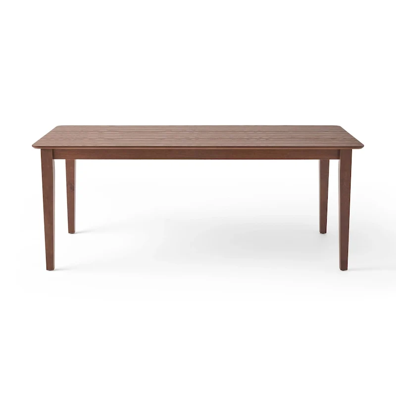Walnut/Gray/Black Farmhouse Rubberwood Rectangular Dining Table, 8-Person
