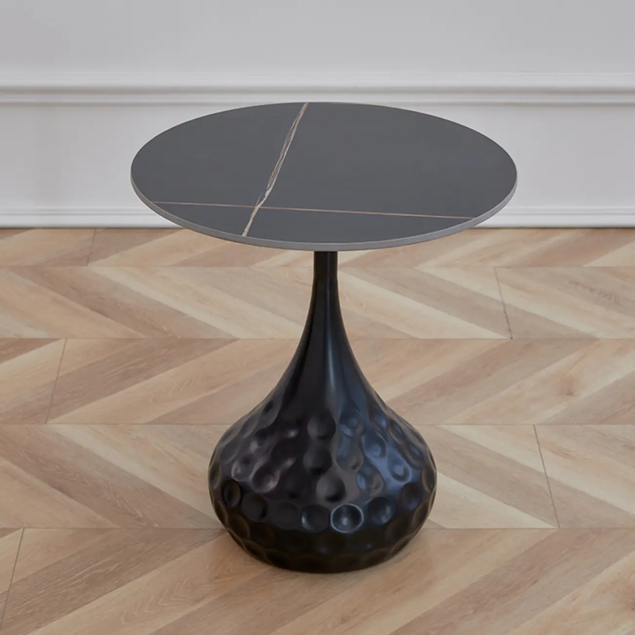 Metal Pedestal Round Marble Side Table for Living Room